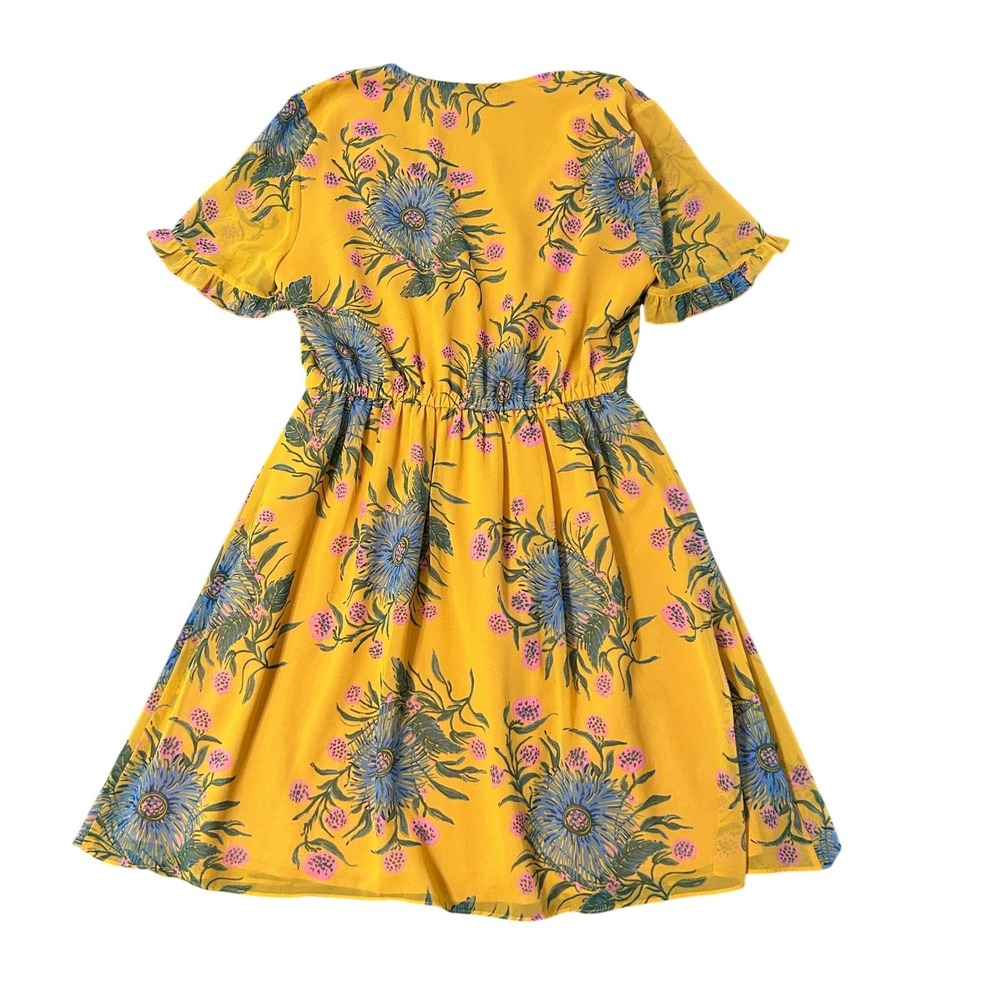 Madewell Dress Womens 6 Yellow Floral V-Neck Flutter Sleeve Elastic Waist Mini - Picture 3 of 10